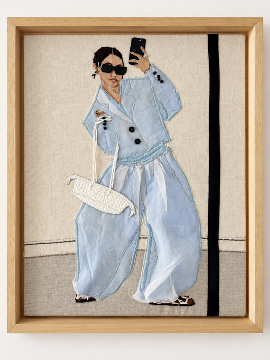 Selfie portrait light blue
